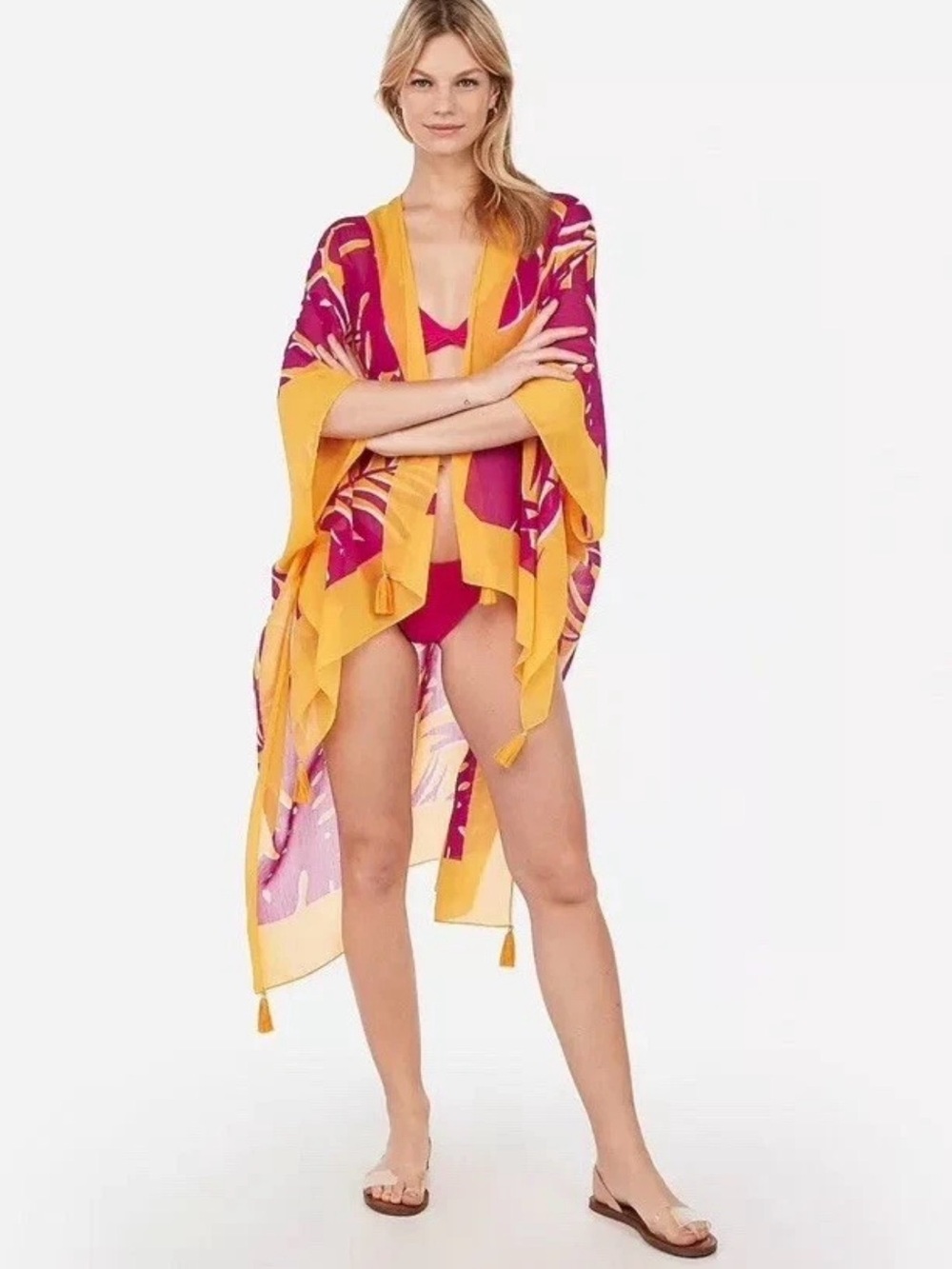 Express Tropical Print Tassel Swim Cover-up